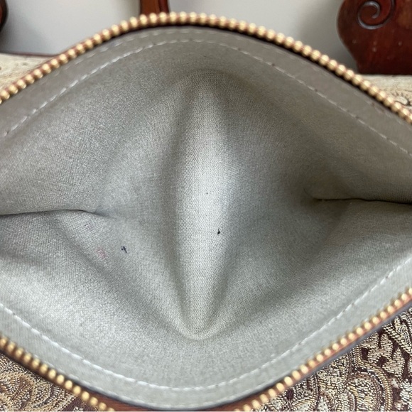 Kate Spade Flower Monogram Sutton Zip Top Pouch Brown Black Coated Canvas - Picture 9 of 9